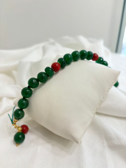 Bracciale in Giada Peruviana e Corallo Bambù