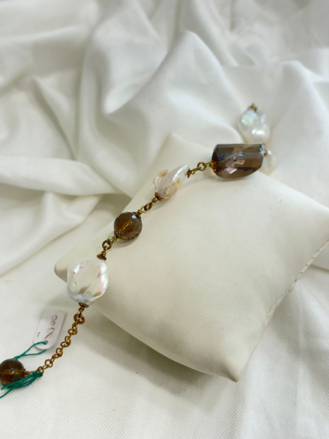 Bracciale in Quarzo Fumè e Perla Barocca