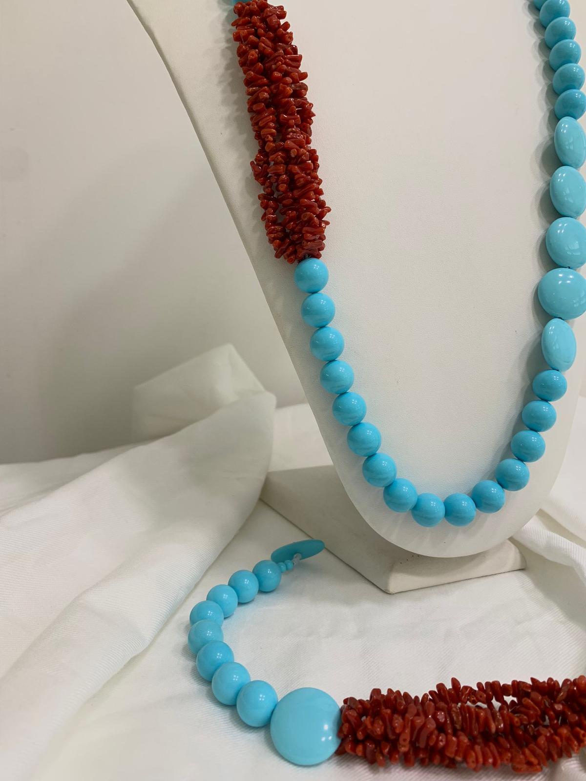 Collana in Corallo Sardo e Pasta di Turchese