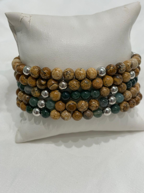Bracciale con perle in paesina e occhio di gatto