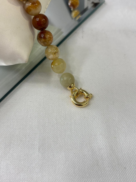 Bracciale Giada Szowou, Granato e Pietra Lavica Dorata